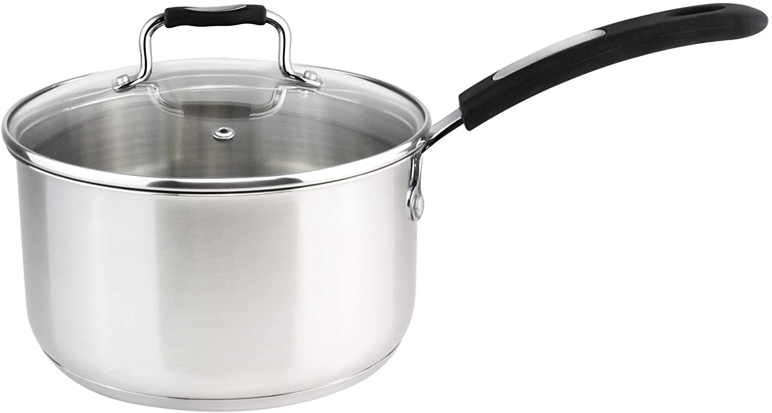 White HONCOOK Nonstick Saucepan 1.7-Quart Pot with Glass Lid Solid Wood Handle Multipurpose Pot Stainless Steel 