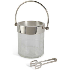 12.25" Glass Ice Bucket with Silver Tongs