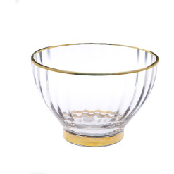 Textured Glass Salad Bowl with Gold Rim and Base