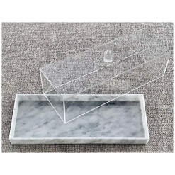 Mini Lucite Covered Rectangle Cake Dome with Grey Marble Base