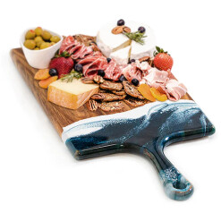 Wood Board Acacia 10x20 Resin Navy White Metallic