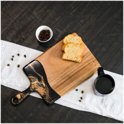 Wood Board Acacia 8x16 Resin Black Ember with Handle