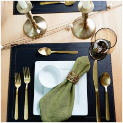 Place Mat Luxe Black Faux Leather Set Of 4