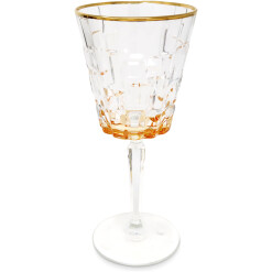 Glass Stemware Block Amber Bottom W/ Gold Rim Set Of 6