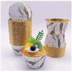 Baking Cups White & Gold Marble Round 12 pack