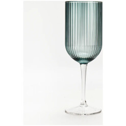 Glass Stemware Blue Ribbed Set Of 6