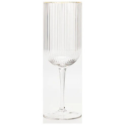 Glass Stemware Gold Rim Ribbed Set Of 6