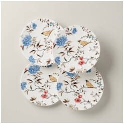 Dinnerware Accent Plate Spring & Vine White Set 4