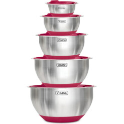 SS 10 Pc Bowl Set Non Slip & Lids Red