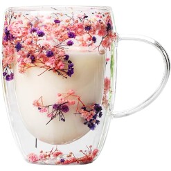 Glass Mug With Dried Flowers Pink