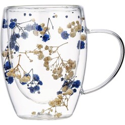 Glass Mug With Dried Flowers Blue