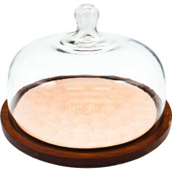 Cake Dome Pink Enamel Wood Base