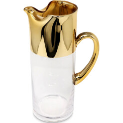 Glass Pitcher with Gold Top Band and Handle