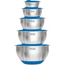 SS 10 Pc Bowl Set Non Slip & Lids Blue