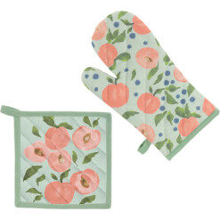 Oven Mitt Potholder Set Peaches
