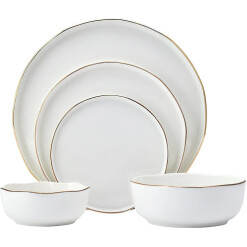 Dinnerware Adelaide Bone Gold Rim 16 Pc
