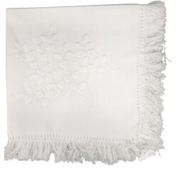 Dinner Napkin Fringe Flower White Set Of 4