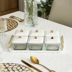 Dip Set White & Gold With Lid & Tray