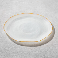 Cedar White Alabaster Glass with Gold Rim Charger Charger Set of 4