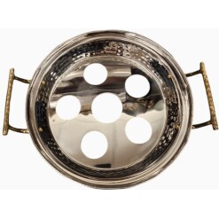 Pan Holder 9" Round Hammered with Gold Accent