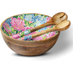 Wood Bowl Hydrangea 12" with Servers