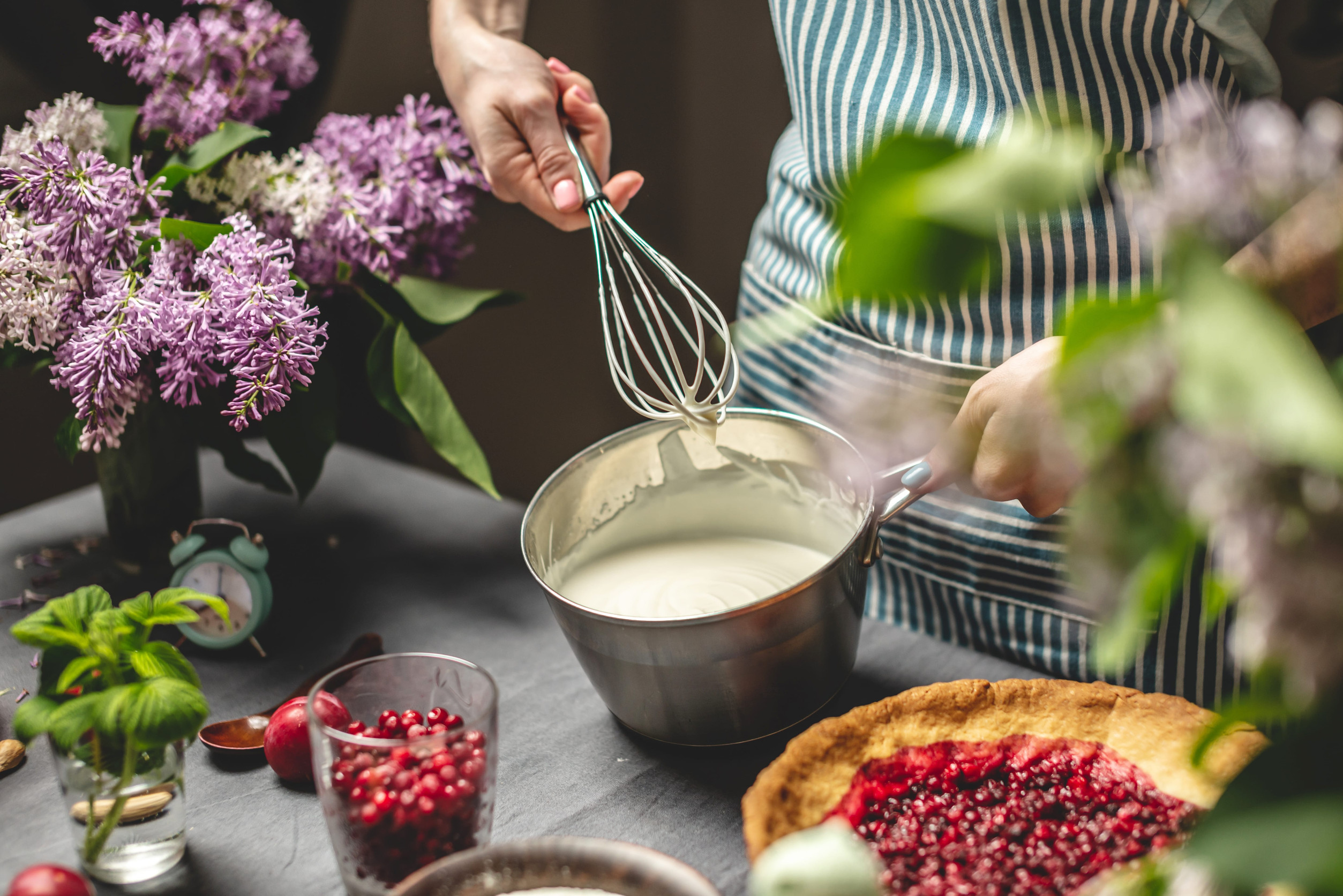 baking near spring lilacs