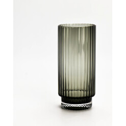 Glass Tumbler With Base Grey Ribbed Glass  Set Of 6